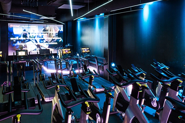 Liikuntakeskusten av laitteet koostuvat yleensä valoista, äänestä, näytöistä sekä virtuaalisista tunneista.